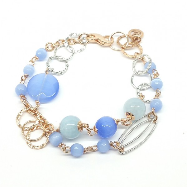 Bracciale rodiato e rosè con Cristalli blu