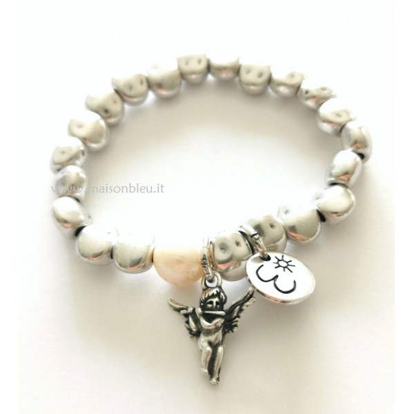 Bracciale con Angelo e Perla Bianca