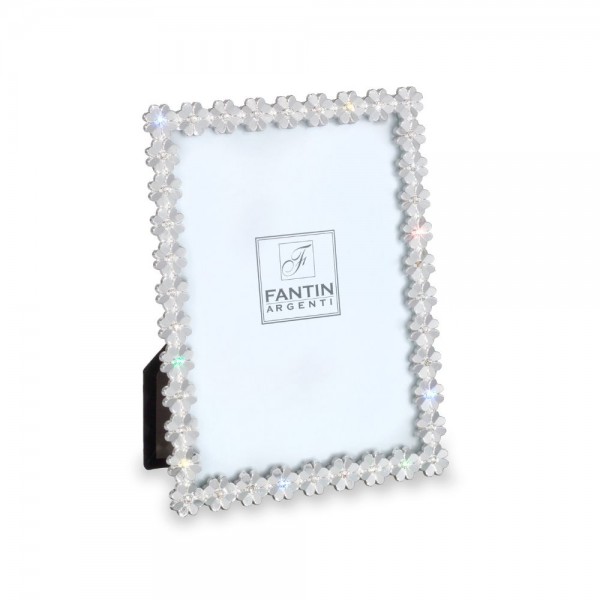 Porta foto in metallo argentato fiorellini e strass