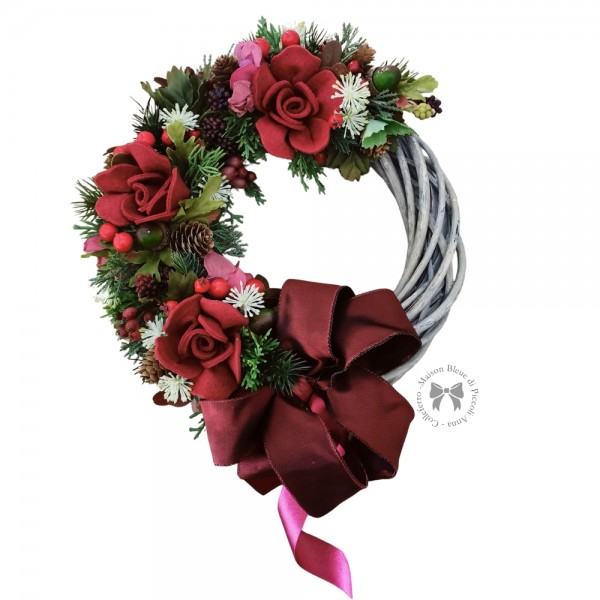 Ghirlanda con Rose di Feltro Bordò
