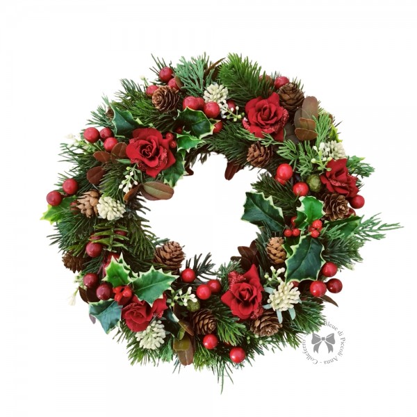 Ghirlanda Rose Rosse e Agrifoglio