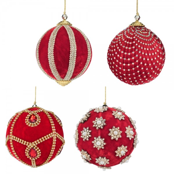Set 4 addobbi velluto rosso e strass