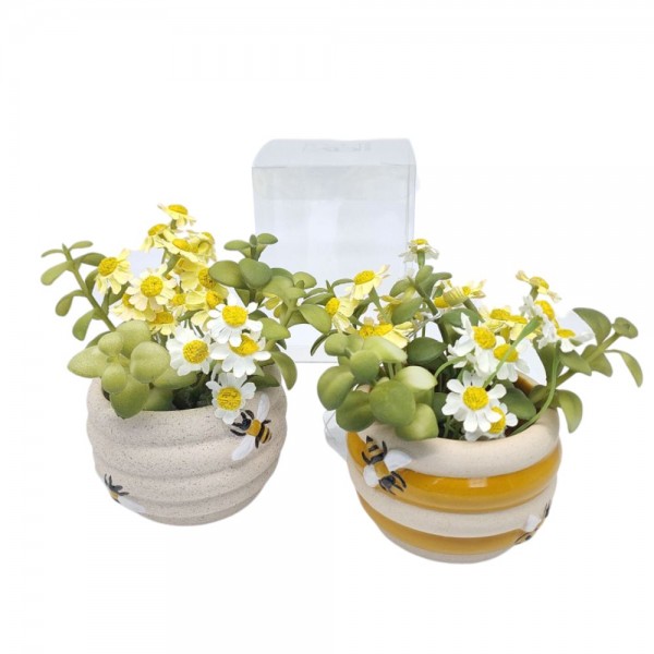 Porta Piantina Miele Righe con Fiori